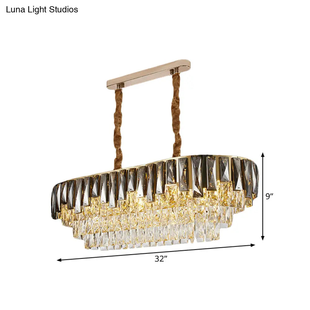 DecorBites™ 10-Bulb Smoke Grey Crystal Island Ceiling Light with Modern 3-Tier Oblong Design