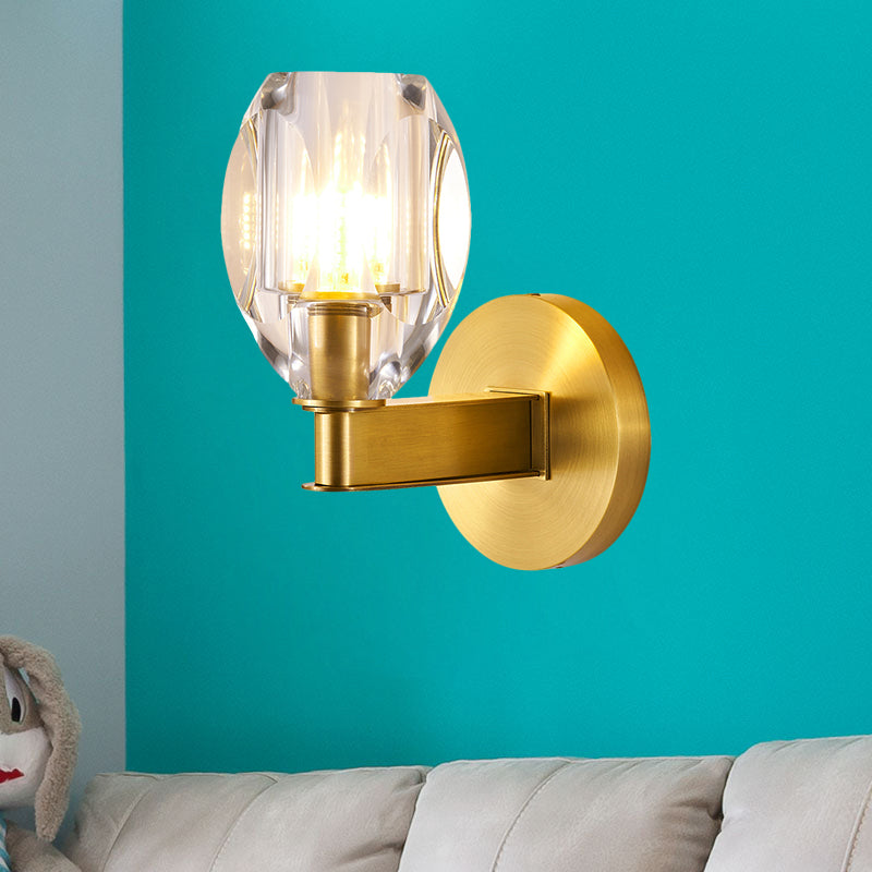 DecorBites™ Oval Crystal Wall Light Fixture with 1 Bulb, Contemporary Design, Gold Finish