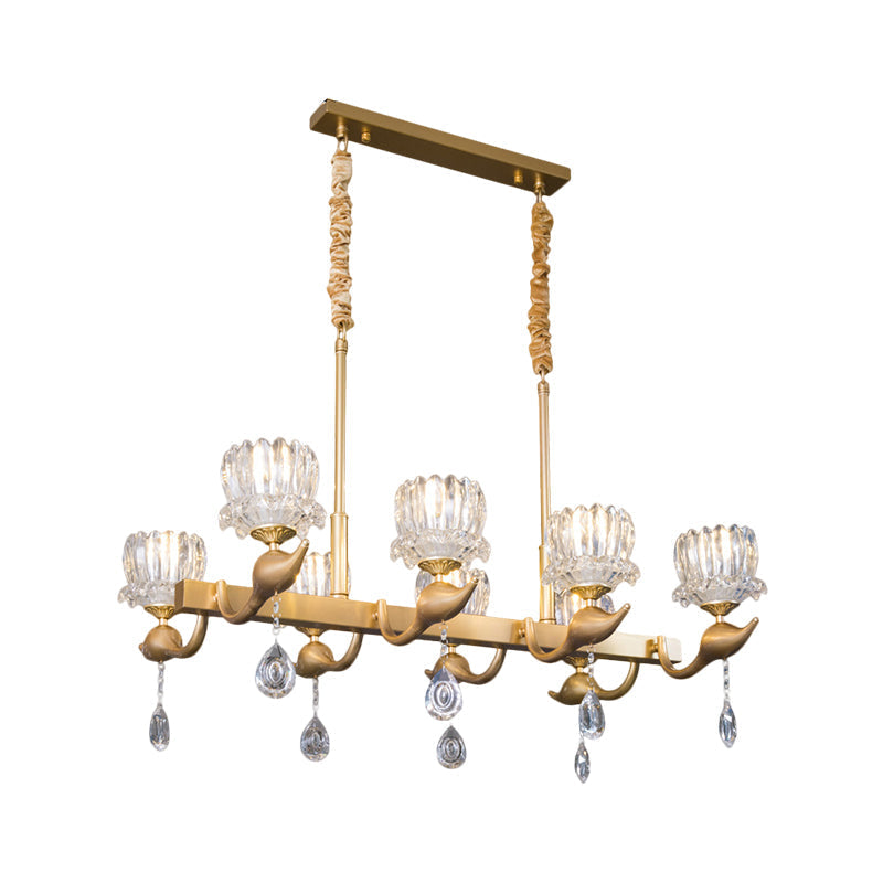 DecorBites™ Gold Island Chandelier with Crystal Draping and 8-Head Floral Design for Contemporary Dining Room