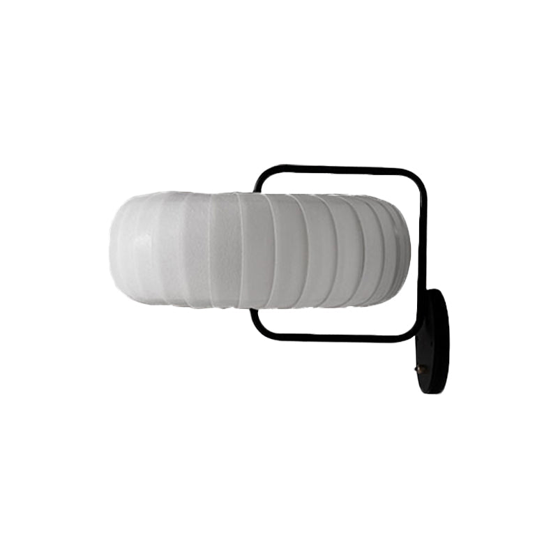 DecorBites™ Modern 3-Light Gathered Fabric Pumpkin Wall Lamp with Squared Arm - Black-White Sconce