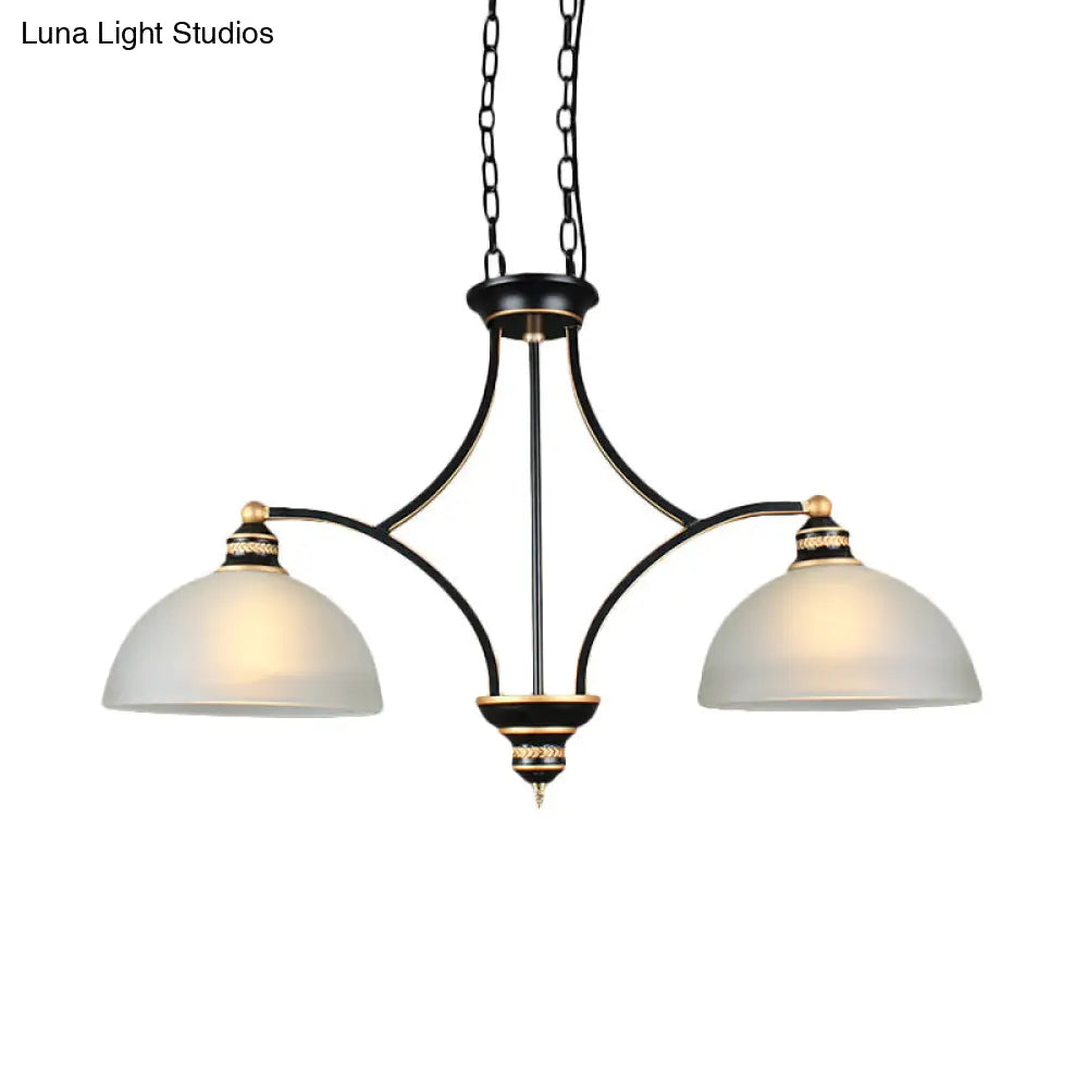 DecorBites™ 2-Bulb Traditional Black Dome Dining Room Hanging Light with White Glass for Kitchen Island