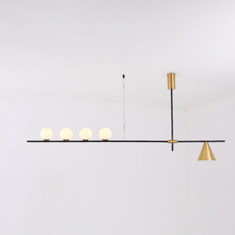 DecorBites™ Minimalist Modern Linear Chandelier with Spherical White Glass Ceiling Light Fixture