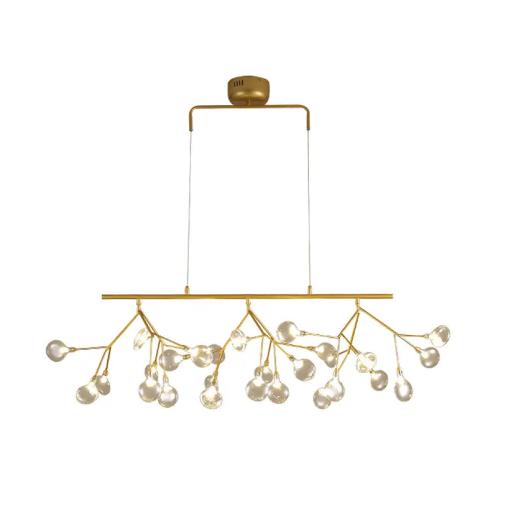 DecorBites™ 27-Bulb Island Light Brass Finish Hanging Lamp with Glass Shade - Minimalist Branch Design