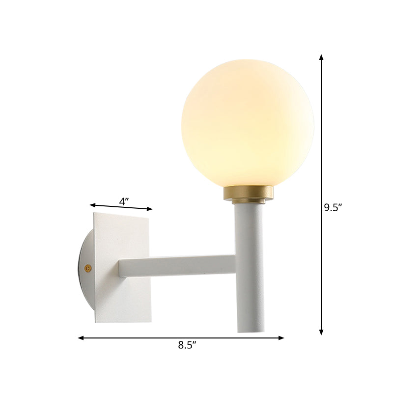 DecorBites™ Minimalist Metal-Armed Wall Lamp with Opal Glass Shade - White Sconce Light Fixture (1 Bulb)