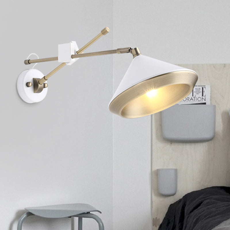 DecorBites™ Adjustable Metal Sconce: Modern Wall Light with Flared Design and 1-Bulb Capacity in White/Black