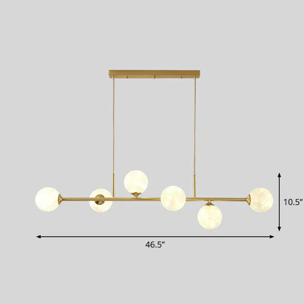 DecorBites™ 6-Light Linear Dining Room Island Pendant with Postmodern Metallic Finish and Glass Ball Shades