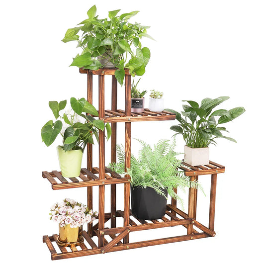 DecorBites™ 6-Tier Wood Plant Stand Shelf for Indoor/Outdoor Gardens