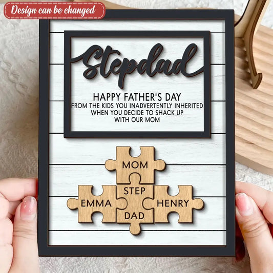 Personalized Stepped Dad 2 Layered Wooden Art - Puzzle Pieces Father's Day/Birthday Gift - StepDad Missing Pieces