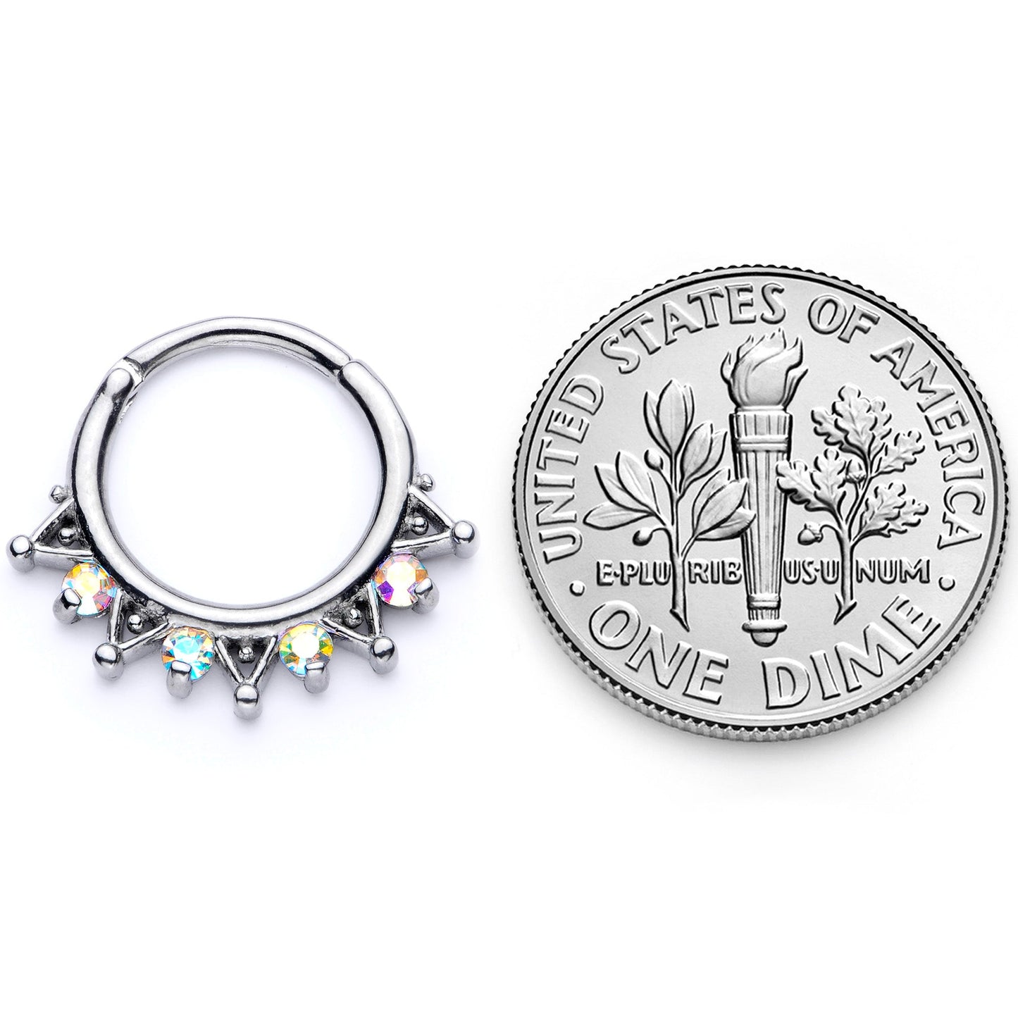 16G 3/8 Aurora CZ Gem Triangles Septum Clicker