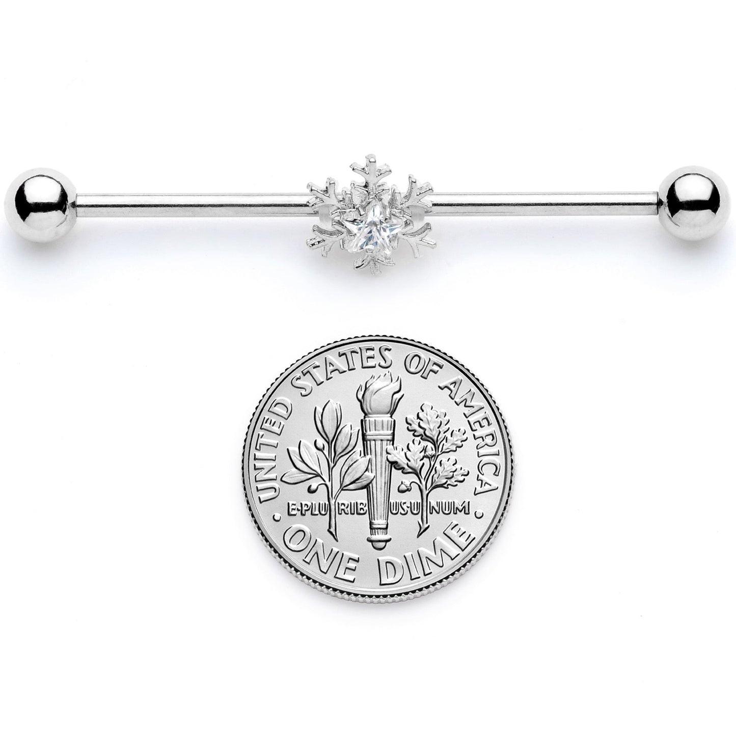 14G Clear Gem Snowflake Industrial Barbell 38mm