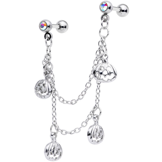 16G 1/4 Aurora Gem Pumpkin Halloween Cartilage Chain Earring