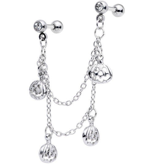 16G 1/4 Clear Gem Pumpkin Halloween Cartilage Chain Earring