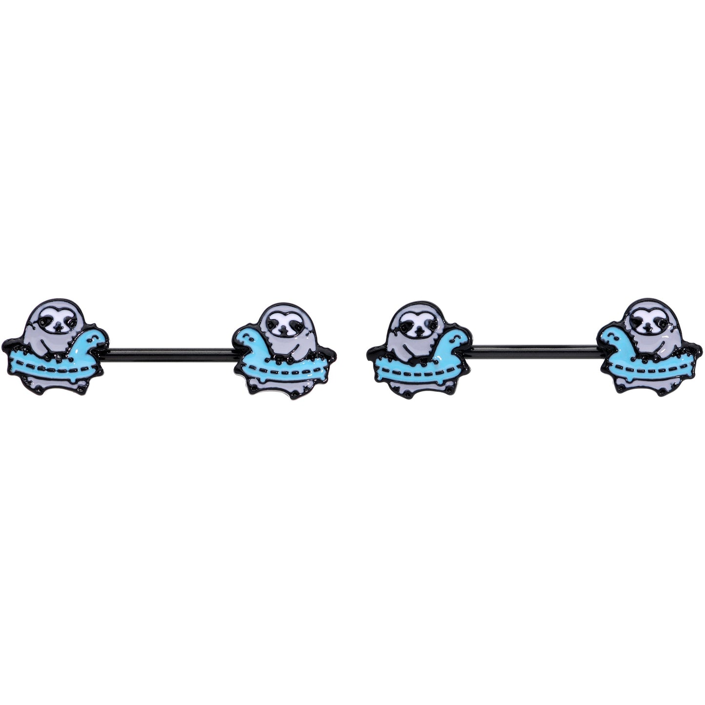 14G 9/16 Black Swimming Sloth Barbell Nipple Ring Set