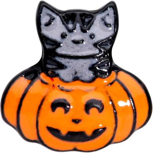 16G 1/4 Black Cat Surprise Pumpkin Halloween Cartilage Tragus