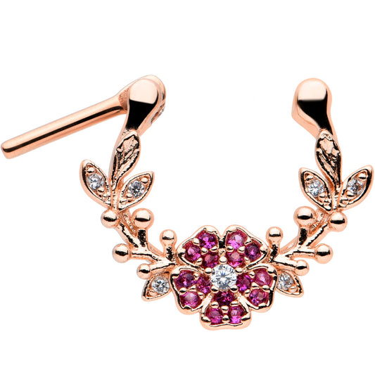 16G 5/16 Pink Gem Rose Gold Tone Heart Flower Cartilage Clicker