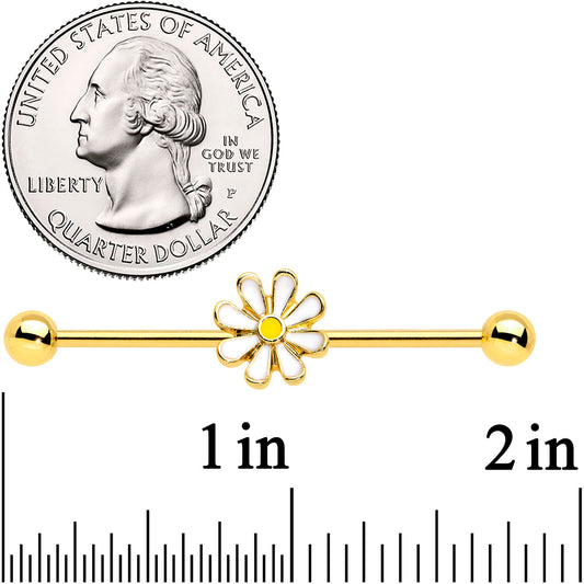 14G Gold Tone Whimsical Daisy Flower Industrial Barbell 38mm