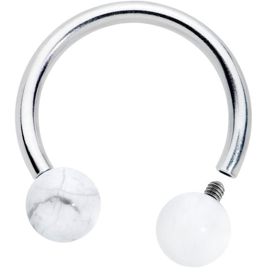 16G 3/8 White Stone Ball End Internally Threaded Horseshoe