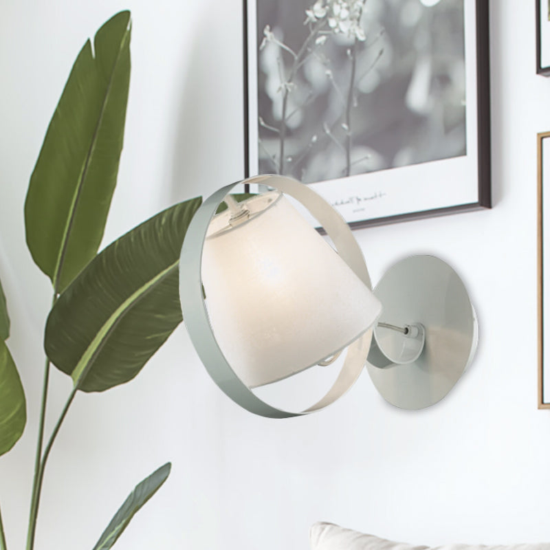 DecorBites™ Minimalist Fabric Sconce Lamp: White Wall Light with Metal Ring, 1 Bulb