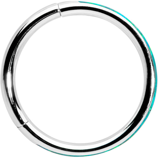 16G 3/8 Green Synthetic Opal Forward Facing Hinged Segment Ring