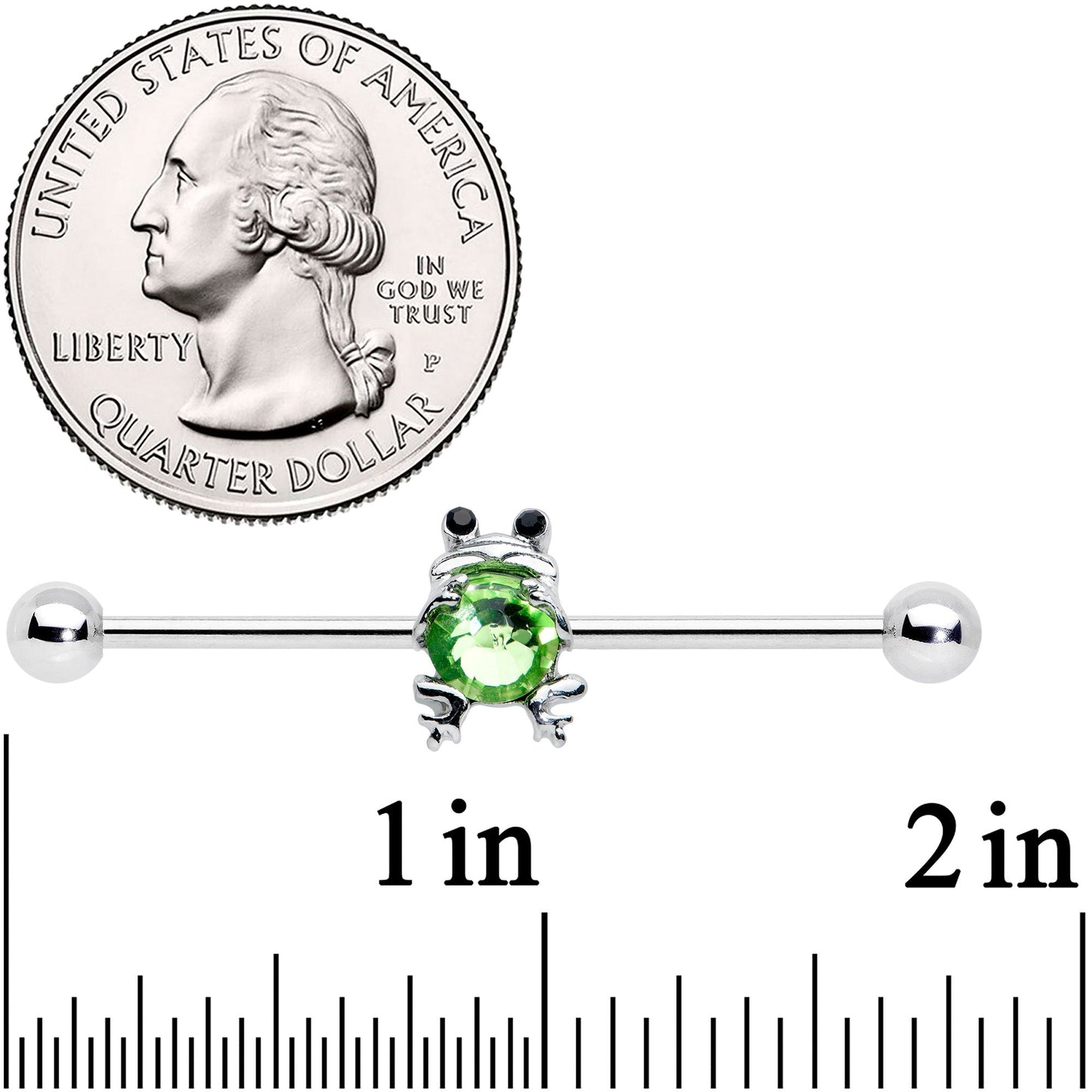 14G Black Green Gem Fancy Frog Industrial Barbell 38mm
