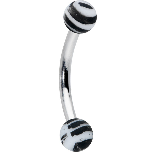 16G 5/16 Matte White Zebra Stripe Curved Eyebrow Ring