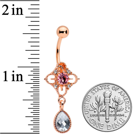 Clear Grey Purple Gem Rose Gold Tone Rhombus Dangle Belly Ring