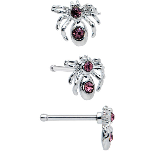 20G 1/4 Pink Gem Spider Witch Halloween Nose Bone Set of 3