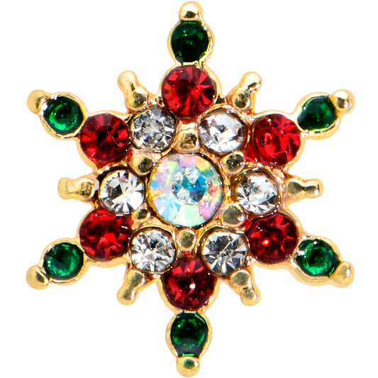 16G 1/4 Red Aurora Gem Gold Tone Christmas Star Labret Tragus