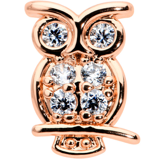 16G 1/4 Clear CZ Gem Rosy Hue Owl Internal Thread Labret Tragus