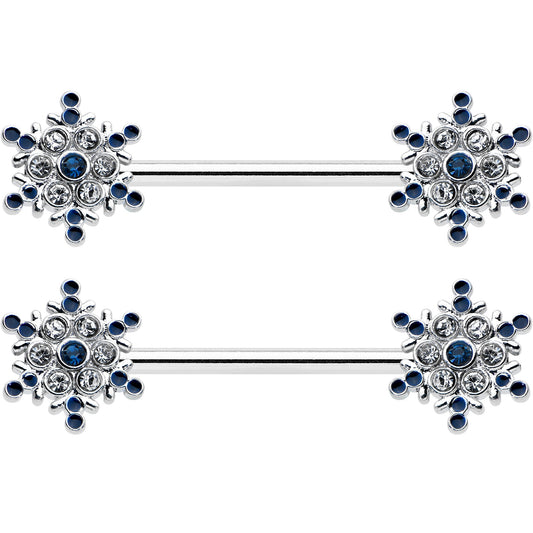 14G 9/16 Blue Gem Festive Snowflake Christmas Nipple Ring Set