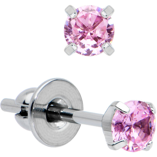 3mm Pink CZ Gem Implant Grade Titanium Stud Earrings