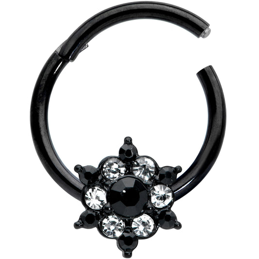 16G 3/8 Clear CZ Gem Black Abstract Sun Hinged Segment Ring