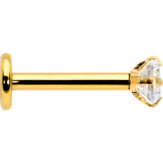 16G 5/16 Clear Gem Gold Tone Round Internal Thread Labret Tragus