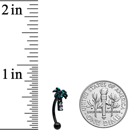 16G 5/16 Black Night Palm Tree Dangle Curved Eyebrow Ring