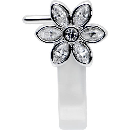 20G 1/4 Clear Gem Fancy Flower Faux Hoop L Shape Nose Ring