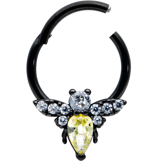 16G 3/8 Yellow Clear Gem Black Butterfly Hinged Segment Ring
