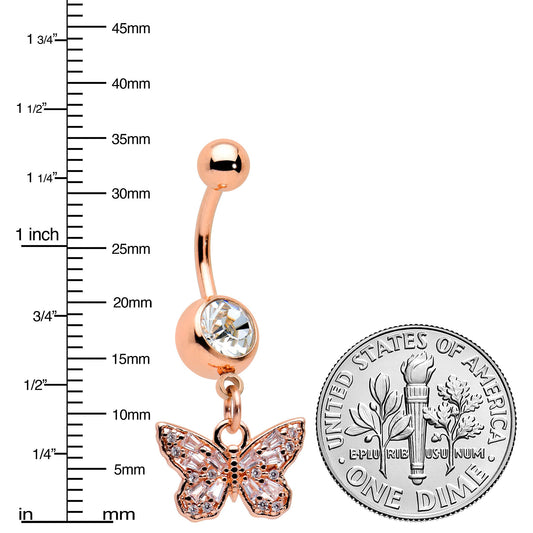 Clear Gem Rose Gold Tone Baroque Butterfly Rococo Dangle Belly Ring