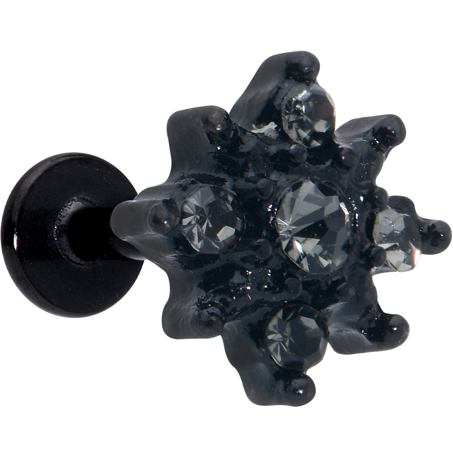 16G 1/4 Clear Gem Black Evening Flower Labret
