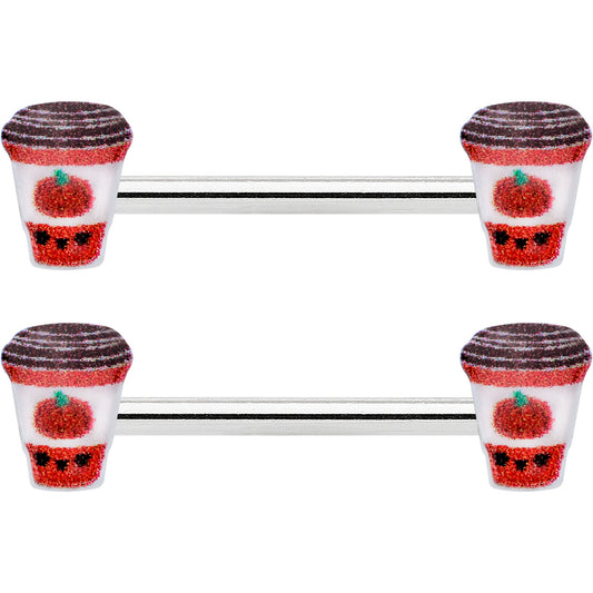 14G 9/16 Sweet Pumpkin Latte Autumn Barbell Nipple Ring Set