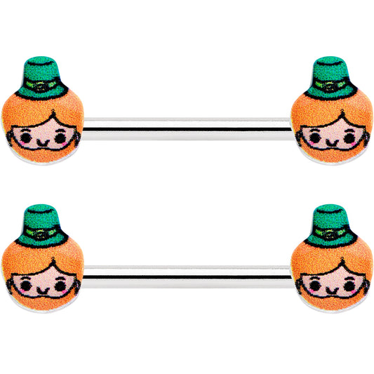 14G 9/16 Sweet Happy Leprechaun St Patricks Day Nipple Ring Set