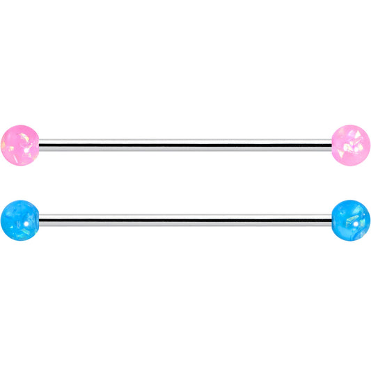 14G Pink Blue Purple Faux Opal Pack Industrial Barbell Set of 4