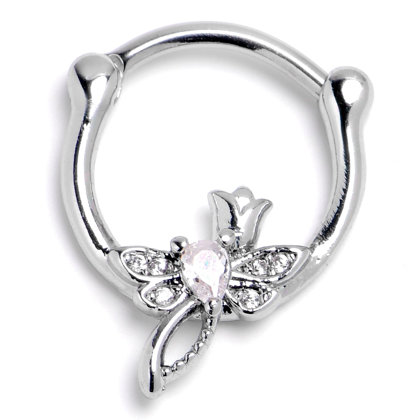 16G 3/8 Clear Gem Bold Dragonfly Cartilage Clicker