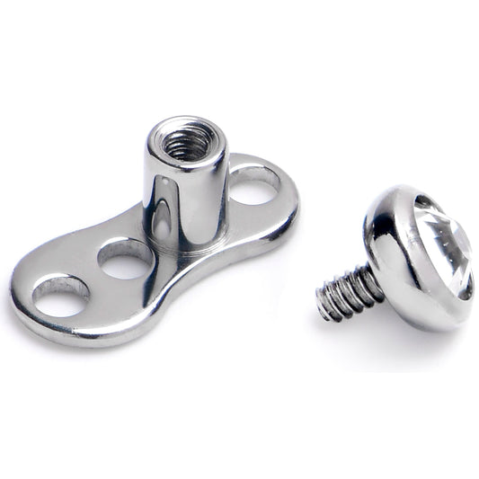 16G 3mm Gem Bezel Top 3 Hole Dermal Implant Grade Titanium Anchor Base