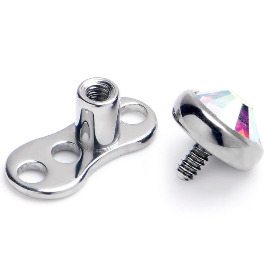 16G 4mm Aurora Gem Bezel Top 3 Hole Dermal Implant Grade Titanium Anchor Base