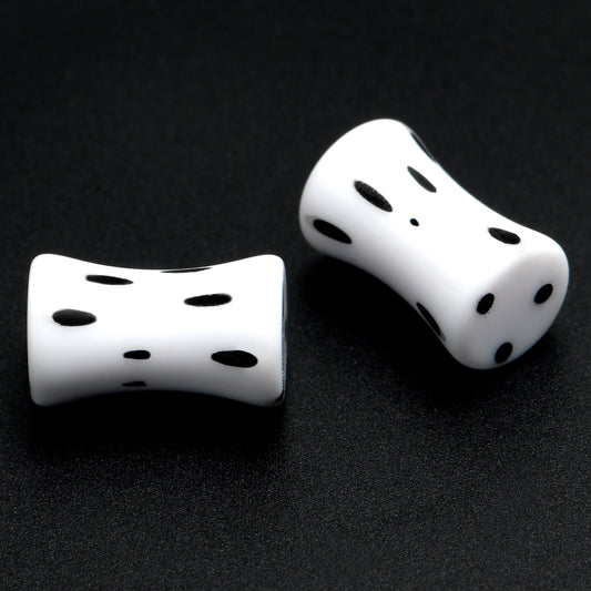 White Acrylic Retro Dots Black Double Flare Plug Set 6mm to 20mm Sizes