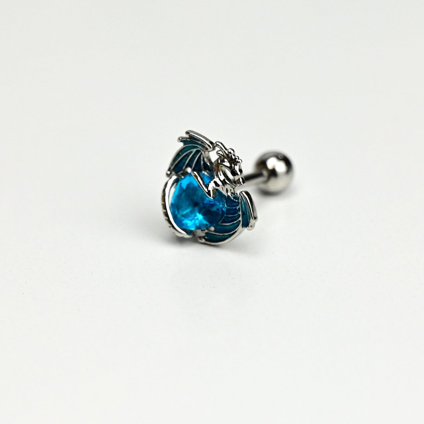 16G 5/16 Blue CZ Gem Heart Of Dragon Cartilage Tragus Earring