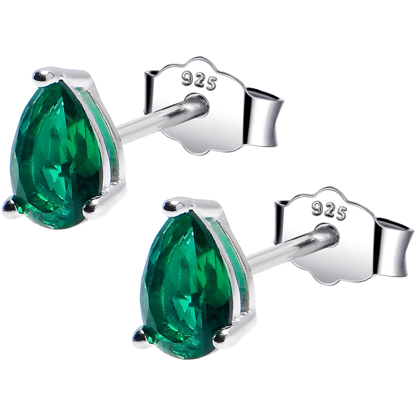 4mm CZ Pear 925 Sterling Silver May Birthstone Stud Earrings