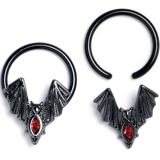16G 3/8 Red Gem Black Bat BCR Captive Ring Set of 4
