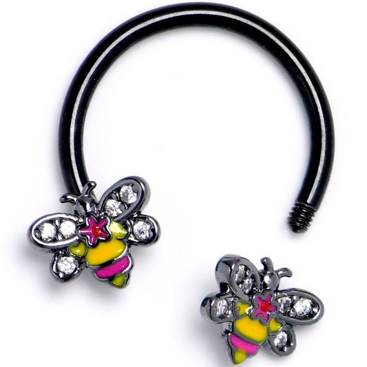 16G 3/8 Clear CZ Gem Black Bright Bee Beauty Horseshoe