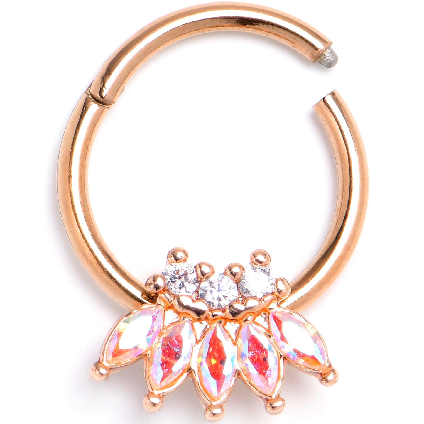 16G 3/8 Aurora Gem Rose Gold Tone Fashion Fan Hinged Segment Ring